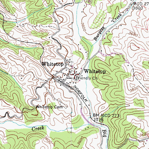Topographic Map of Friendy Church, VA