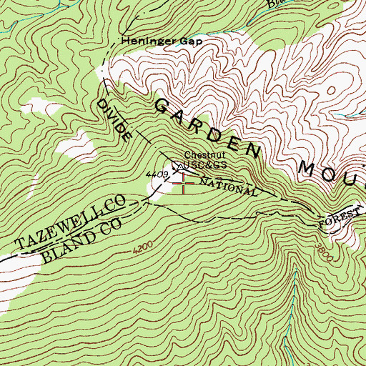Topographic Map of Garden Mountain, VA