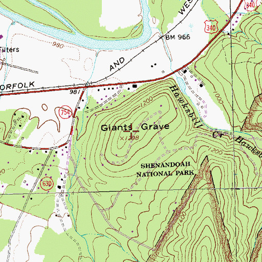 Topographic Map of Giants Grave, VA