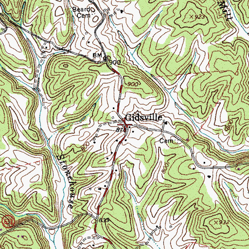 Topographic Map of Gidsville, VA