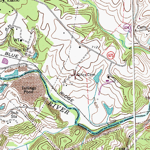 Topographic Map of Giles Cemetery, VA