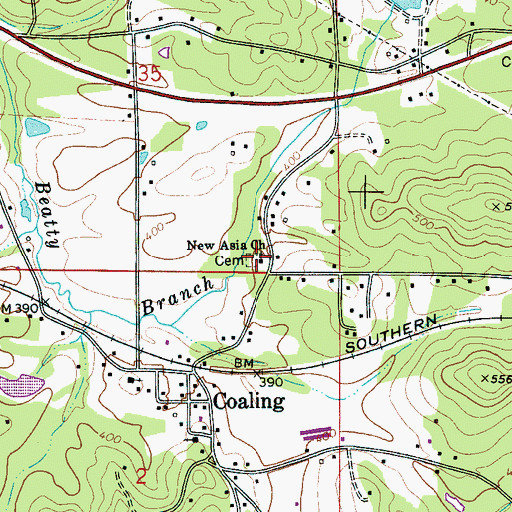 Topographic Map of New Asia Cemetery, AL
