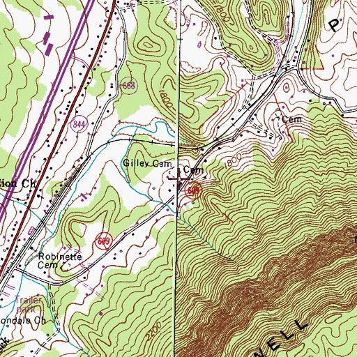 Topographic Map of Gilley Cemetery, VA