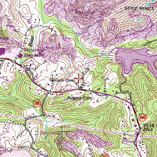 Topographic Map of Gilliam Cemetery, VA