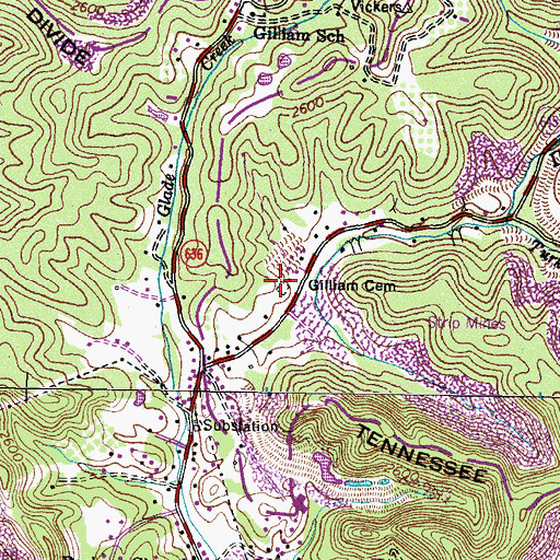 Topographic Map of Gilliam Cemetery, VA