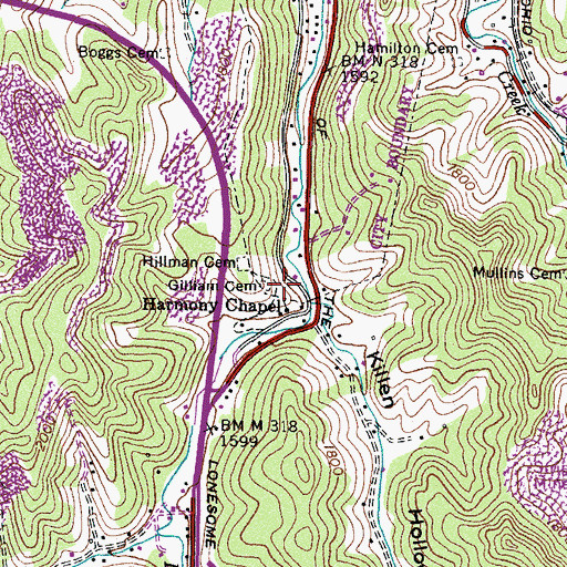 Topographic Map of Gilliam Cemetery, VA