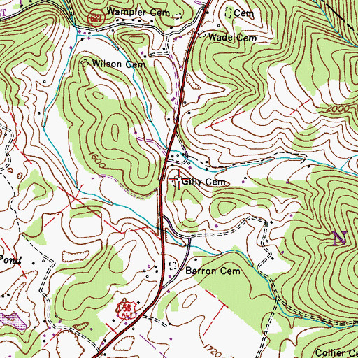 Topographic Map of Gilly Cemetery, VA