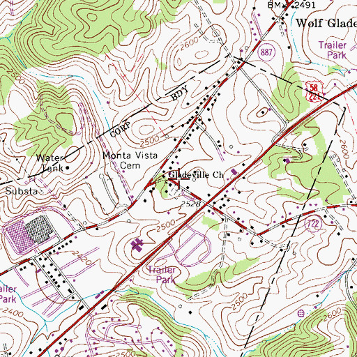 Topographic Map of Gladeville Church, VA
