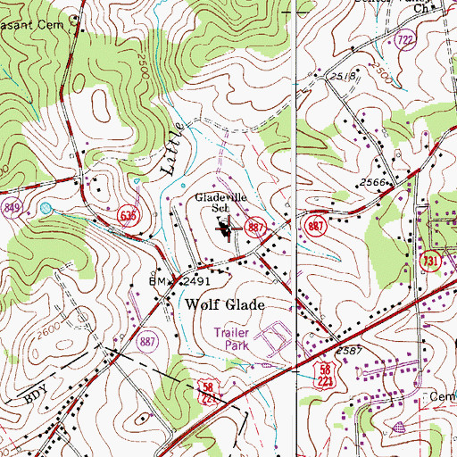 Topographic Map of Gladeville Elementary School, VA