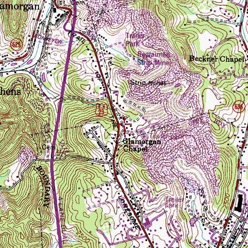 Topographic Map of Glamorgan Chapel, VA