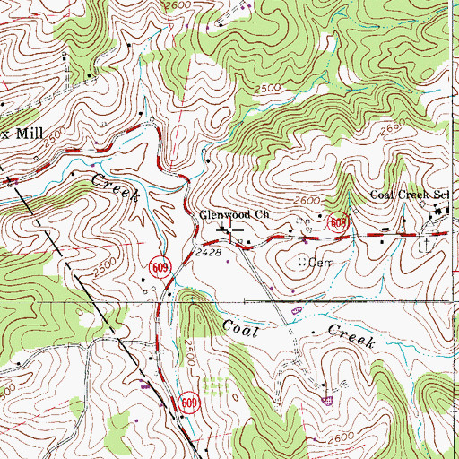Topographic Map of Glenwood Church, VA