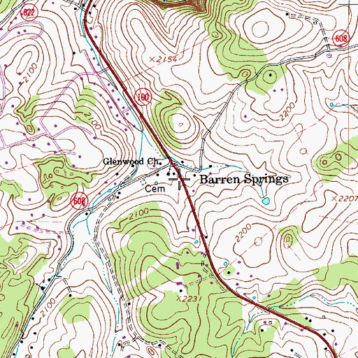 Topographic Map of Glenwood Church, VA