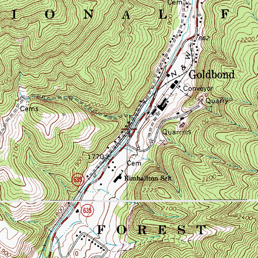 Topographic Map of Goldbond, VA