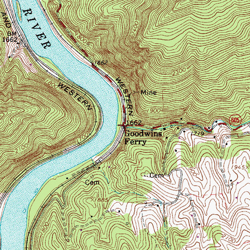 Topographic Map of Goodwins Ferry, VA