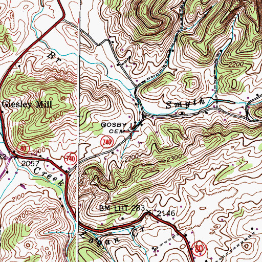 Topographic Map of Gosby Cemetery, VA