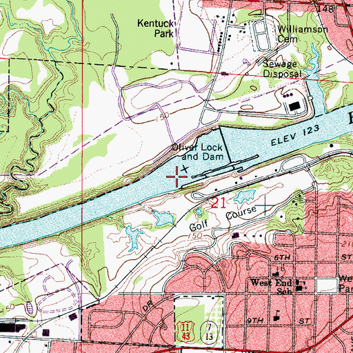 Topographic Map of Newtown Ferry (historical), AL