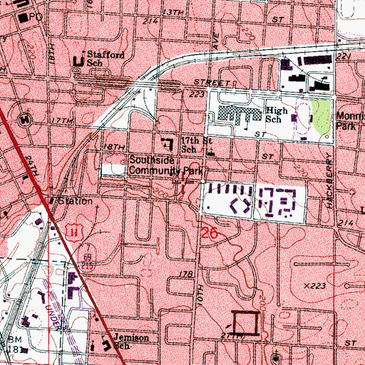 Topographic Map of Nineteenth Street Church of Christ, AL