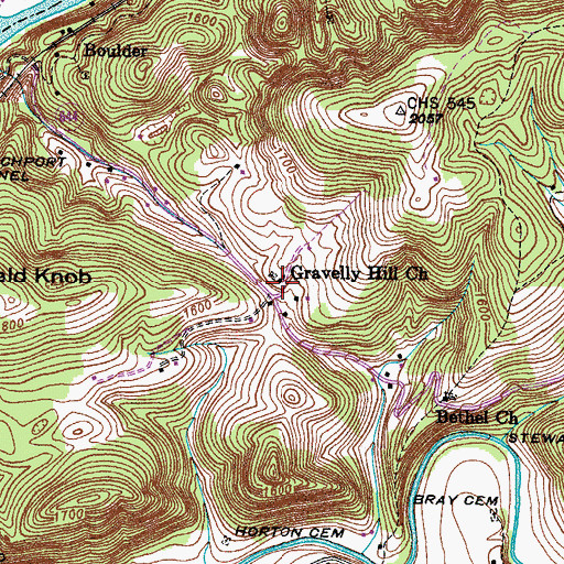Topographic Map of Gravelly Hill Church, VA
