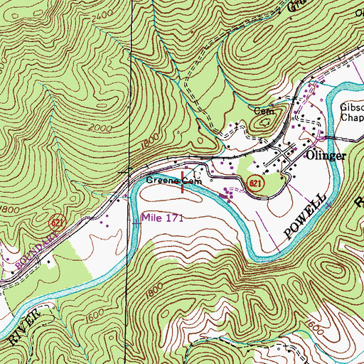 Topographic Map of Gravely Branch, VA