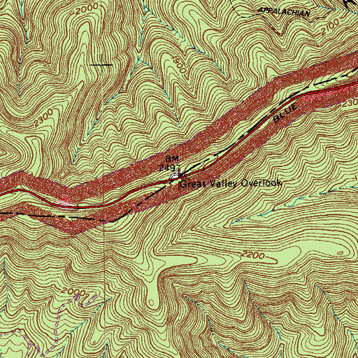 Topographic Map of Great Valley Overlook, VA