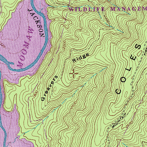 Topographic Map of Greavers Ridge, VA