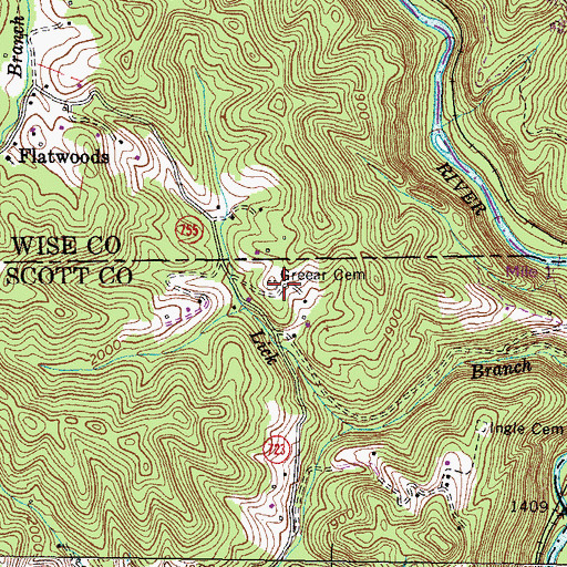 Topographic Map of Greear Cemetery, VA