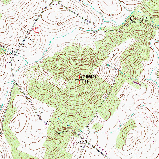 Topographic Map of Green Hill, VA