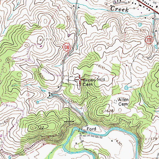 Topographic Map of Green Hill Cemetery, VA