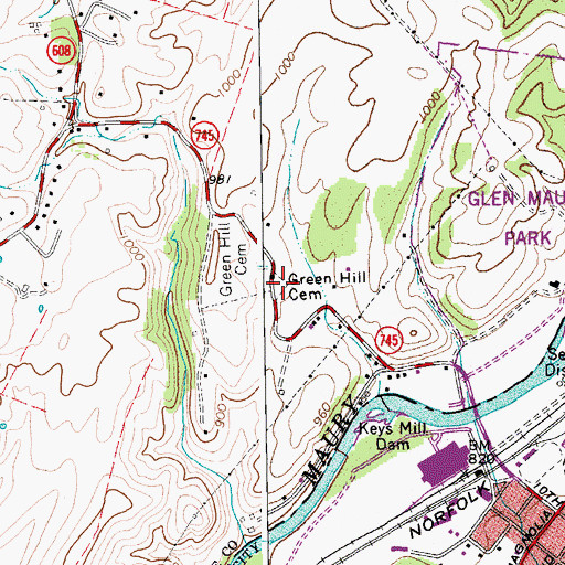 Topographic Map of Green Hill Cemetery, VA