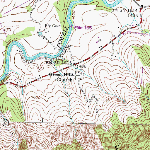 Topographic Map of Green Hill Church, VA