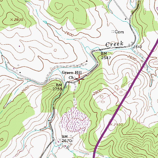 Topographic Map of Green Hill Church, VA