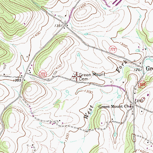Topographic Map of Green Mount Cemetery, VA