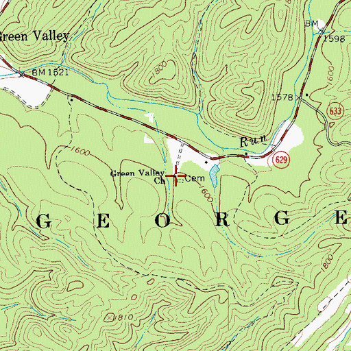 Topographic Map of Green Valley United Methodist Church, VA