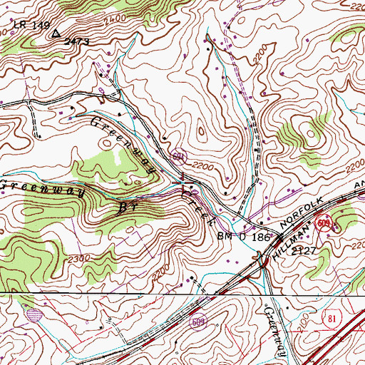 Topographic Map of Greenway Branch, VA