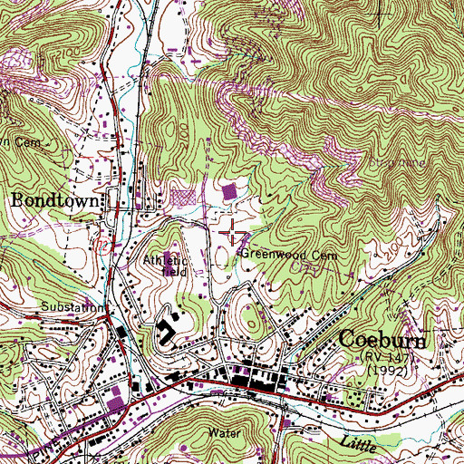 Topographic Map of Greenwood Cemetery, VA