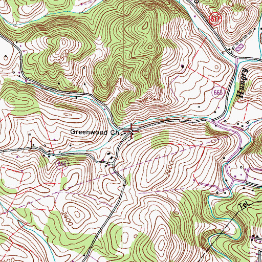 Topographic Map of Greenwood Church, VA