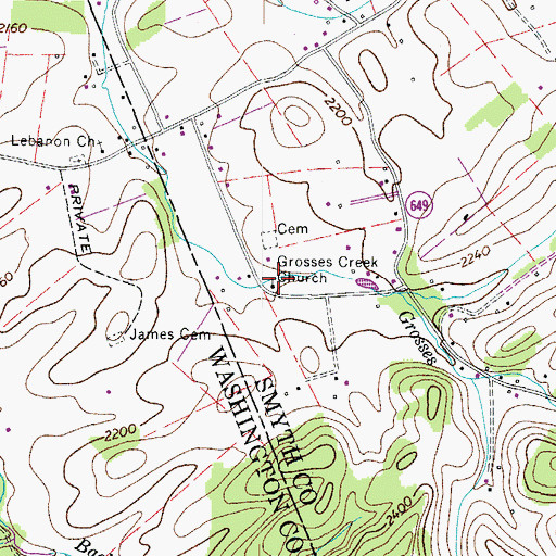 Topographic Map of Grosses Creek Church, VA