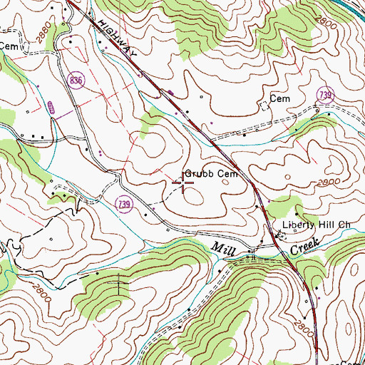 Topographic Map of Grubb Cemetery, VA