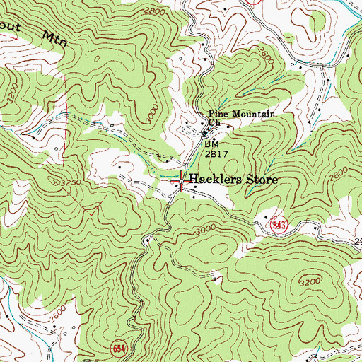 Topographic Map of Hacklers Store, VA