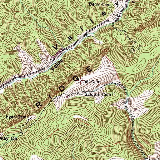 Topographic Map of Hall Cemetery, VA