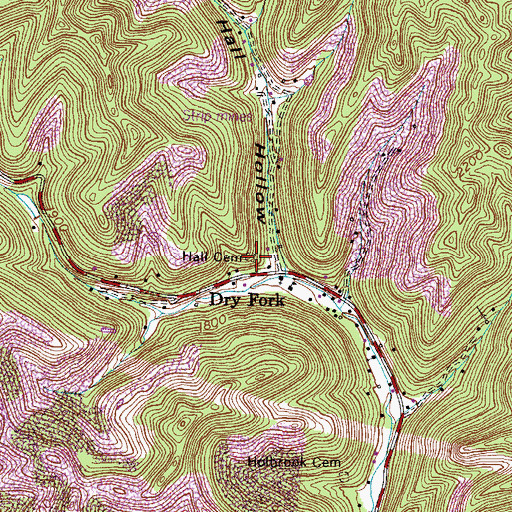 Topographic Map of Hall Cemetery, VA