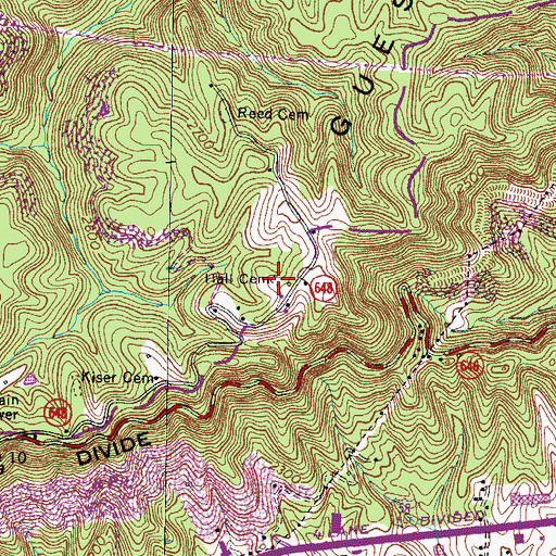 Topographic Map of Hall Cemetery, VA