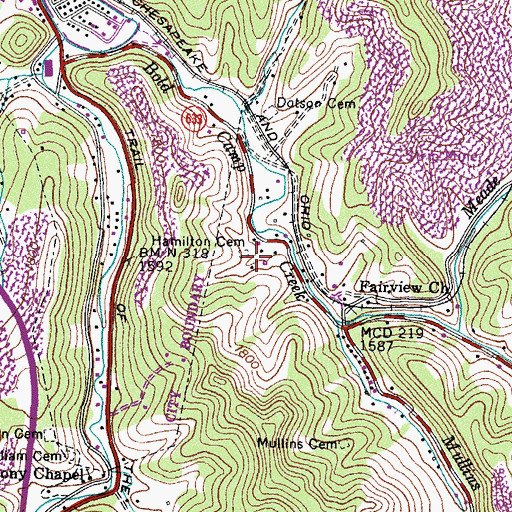 Topographic Map of Hamilton Cemetery, VA