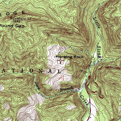 Topographic Map of Hanging Rock, VA
