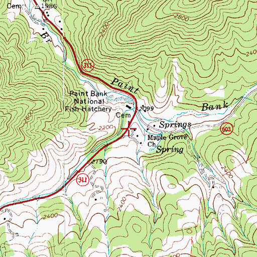 Topographic Map of Hanging Rock Valley, VA