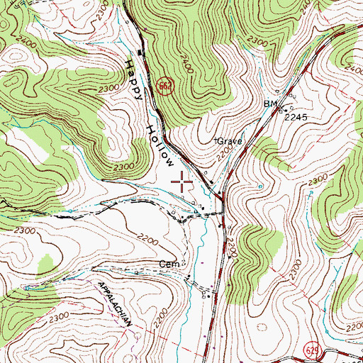 Topographic Map of Happy Hollow, VA