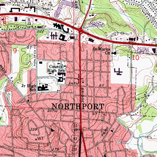 Topographic Map of Northport Church of God, AL