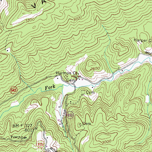 Topographic Map of Harmon Church, VA