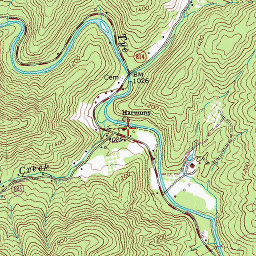 Topographic Map of Harmony Church, VA
