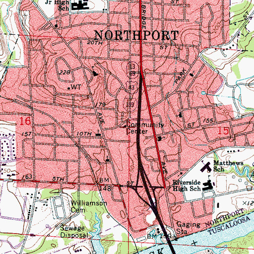 Topographic Map of Northport Community Center, AL